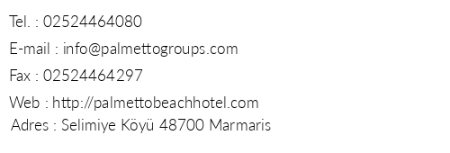 Palmetto Beach Hotel telefon numaralar, faks, e-mail, posta adresi ve iletiim bilgileri
